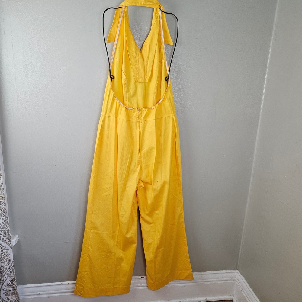 Vintage‎ Wide Leg Halter Jumpsuit Sz XS S Yellow Open Back - Picture 10 of 14